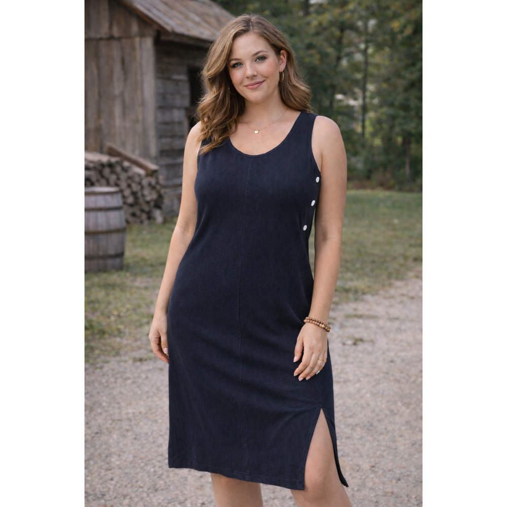 San Francisco Clothing Co Black Sleeveless Midi Dress Side Shell Button Size L